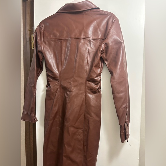 anthropologie Brown Faux Leather Button-Up Dress - Picture 2 of 9